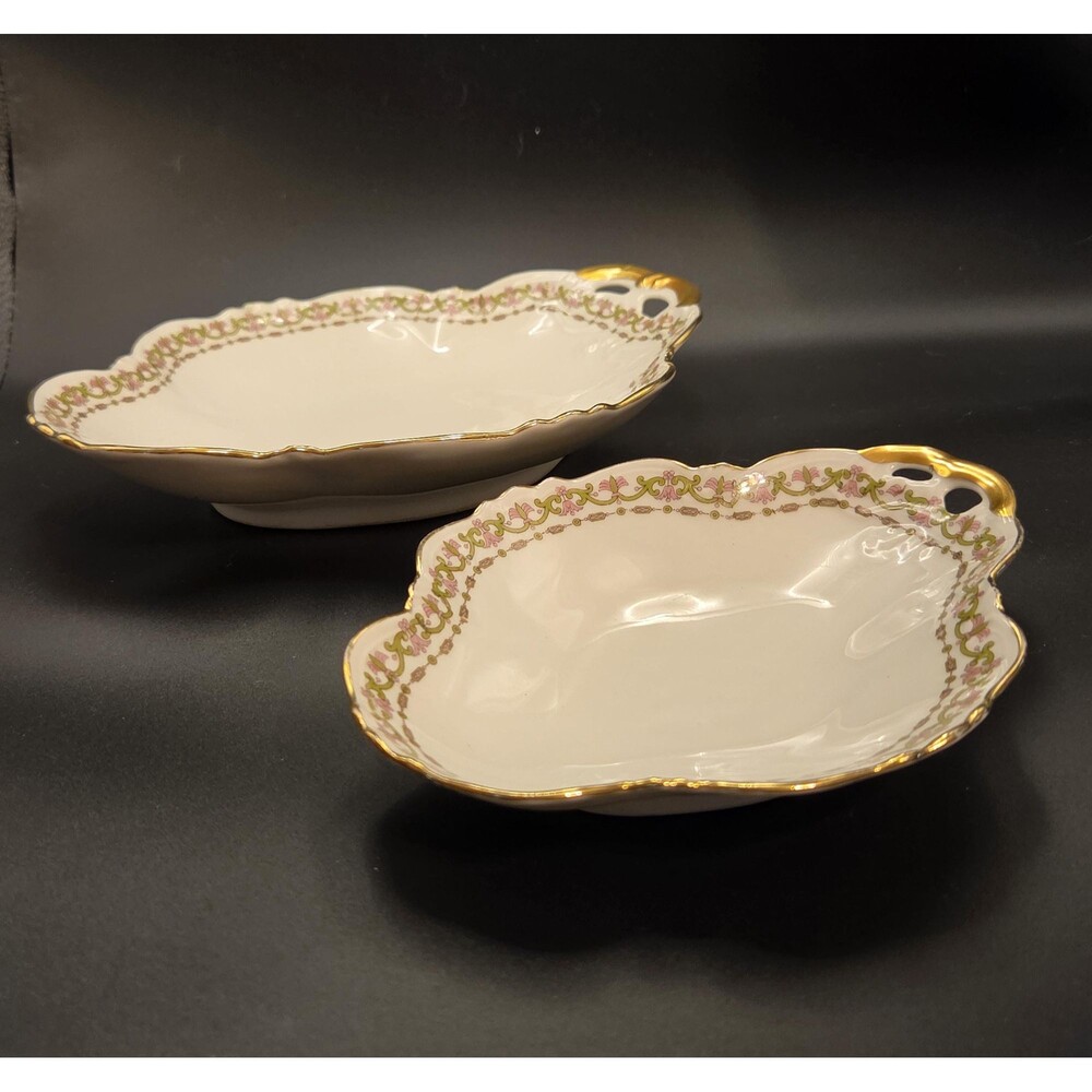 Antique Charles Ahrenfeldt Limoges Relish Dishes, Gold Trim (Set of 2)
